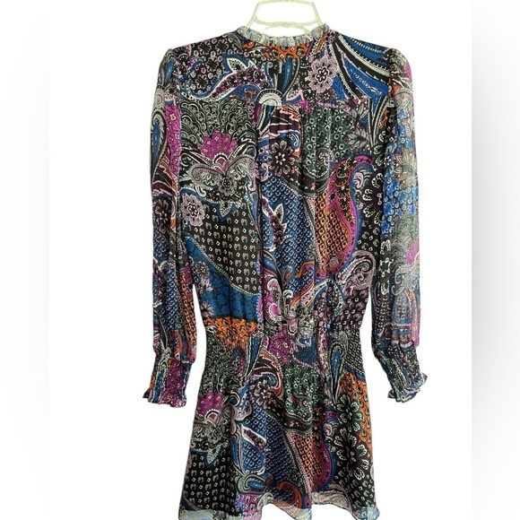 Parker Dress $298 MSRP Multicolor Harlow Paisley Ruffle Trim Sz Small Drop Waist - Picture 5 of 10